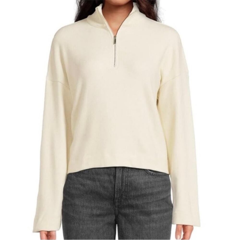 Madewell Lightweight Quarter-Zip Pullover Top Stone Cream Size Small Casual Fall